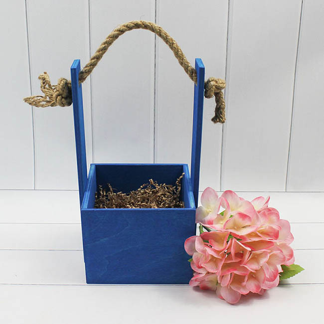 Ящик деревянный для цветов с канатом 12*12*23(10) см. Синий  ТО-1117740/07