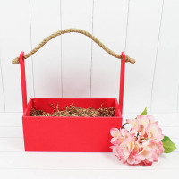 Ящик деревянный для цветов с канатом 25*12*23(10) см. Красный  ТО-1117732/01