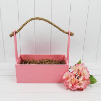 Ящик деревянный для цветов с канатом 25*12*23(10) см. Розовый  ТО-1117732/02