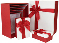 Набор коробок Прямоугольник с бантом 10 шт. 34*26*15,3 см. Красный  SY604-6705
