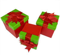 Набор коробок Куб с бантом 3 шт. 17*17*17 см. Красно-зеленый  CF-001/004-3
