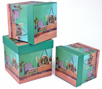 Набор коробок Куб 3 шт. 16*16*16 см. Интерьер зеленый  SY8021-395