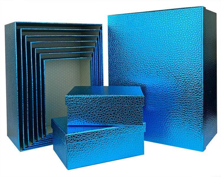 Набор коробок Прямоугольник 10 шт. 37*29*16 см. Тисненый синий  SY605-BLUE