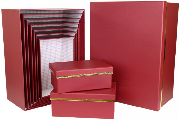 Набор коробок Прямоугольник 10 шт. 37*29*16 см. Красный с золотой полосой  SY605-1290