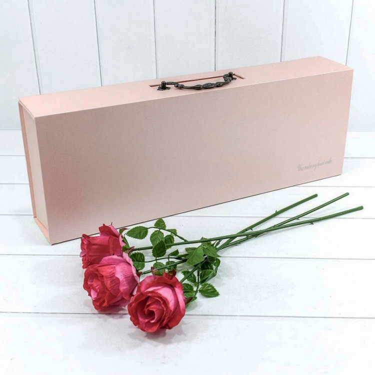 Коробка для цветов Прямоугольник с ручкой 59,5*21,7*10,5 см. Розовый  ТО-720746/4