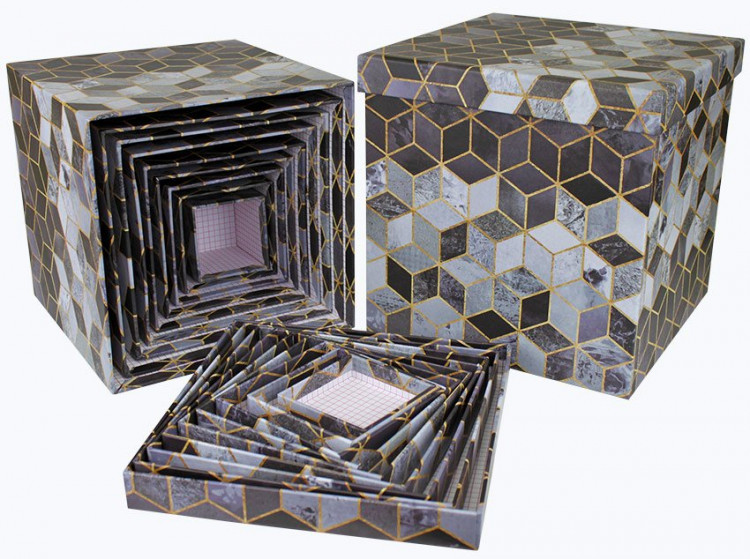 Набор коробок Куб 10 шт. 26,5*26,5*26,5 см. Орнамент кубов  SY601-1756