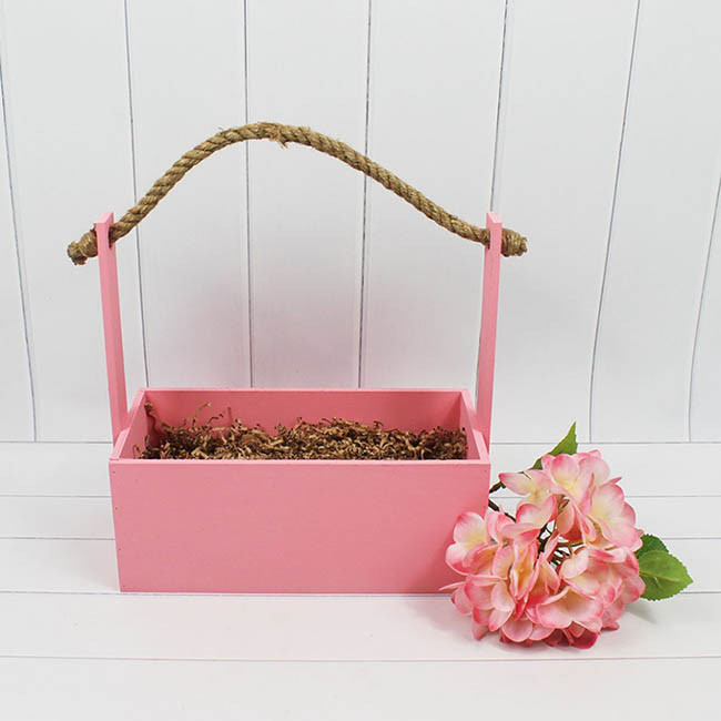 Ящик деревянный для цветов с канатом 25*12*23(10) см. Розовый  ТО-1117732/02