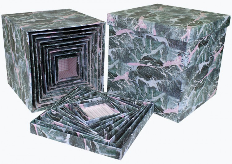 Набор коробок Куб 10 шт. 26,5*26,5*26,5 см. Серый мрамор  SY601-1724