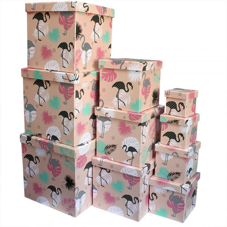 Набор коробок Куб 10 шт. 26,5*26,5*26,5 см. Фламинго  SY601-1418