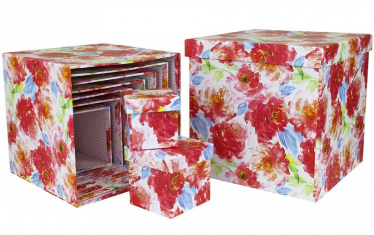 Набор коробок Куб 10 шт. 26,5*26,5*26,5 см. Цветы  SY601-1706