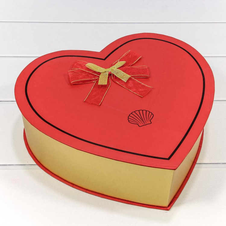 Набор коробок Сердце с двойным бантом 3 шт. 32*30,5*10 см. Золотое/красное  ТО-720205/3