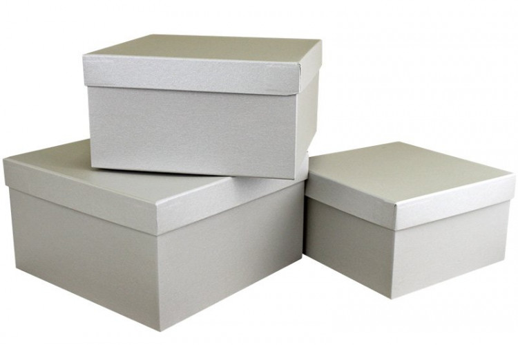 Набор коробок Квадрат 3 шт. 19,5*19,5*11 см. Серебро  Пин75-СР