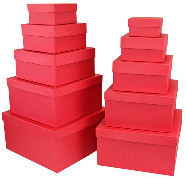 Набор коробок Квадрат 10 шт. 28,2*28,2*15 см. Красный  Пин71КЛ