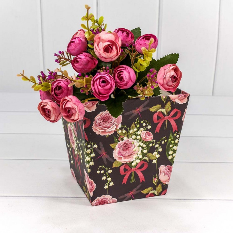 Коробка для цветов Конус с ручкой 14,5*14,5*15 см. Ландыши и розы  ТО-720107/7