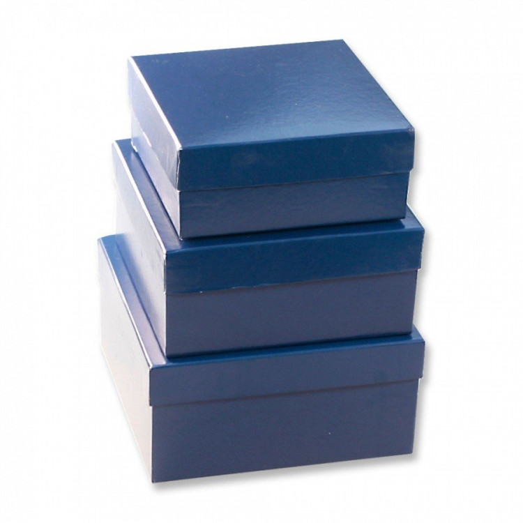Набор коробок Квадрат 3 шт. 19,5*19,5*11 см. Синий  Пин75-ОС