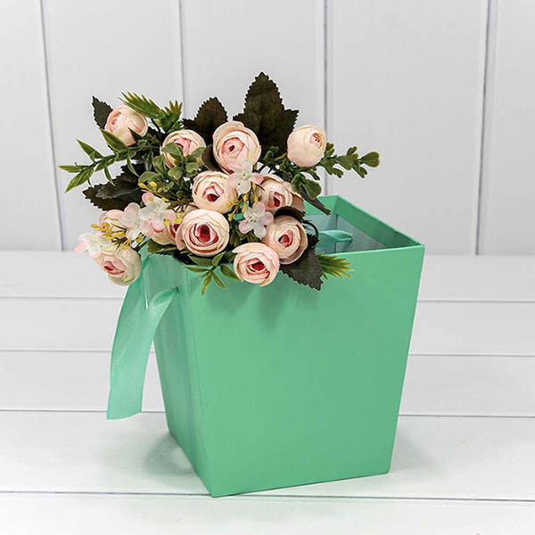 Коробка для цветов Конус с ручкой 14,5*14,5*15 см. Аквамариновый  ТО-721163/1533