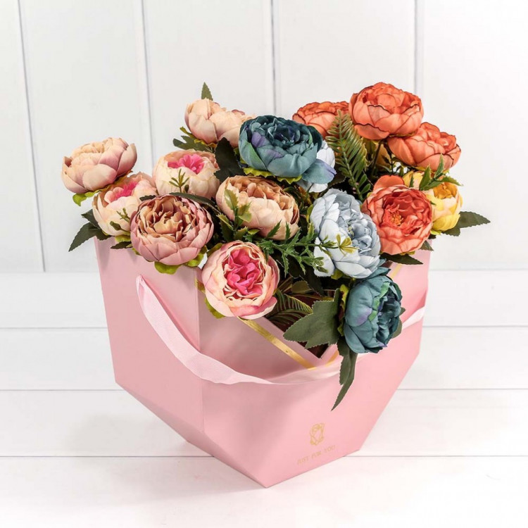 Коробка для цветов с ручкой 22,5*14*20,5 см. "Just For You" розовая  ТО-720347/7