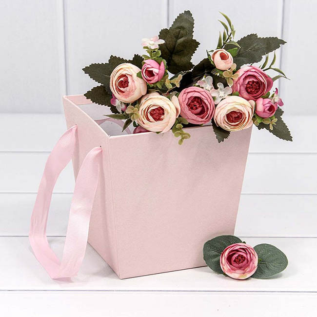 Коробка для цветов Конус с ручкой 14,5*14,5*15 см. Розовый  ТО-721163/1534