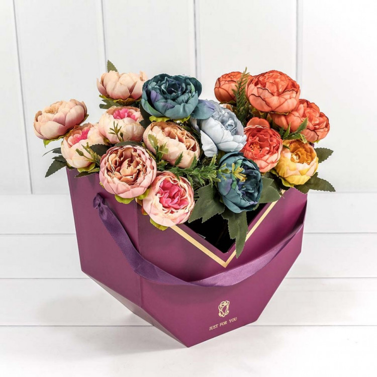 Коробка для цветов с ручкой 22,5*14*20,5 см. "Just For You" сливовая  ТО-720347/4