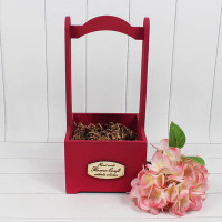 Ящик деревянный для цветов с ручкой 14*14*30 см. "Flower Craft" рубиновый  ТО-1117721/11