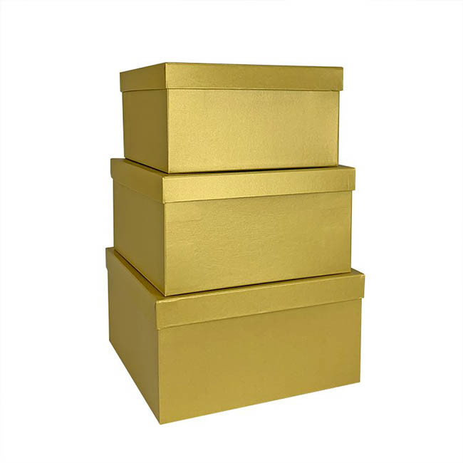 Набор коробок Квадрат 3 шт. 26,5*26,5*14 см. Золото  Пин71-3-З