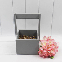 Ящик деревянный для цветов с ручкой 12*12*23(10) см. Серый  ТО-1117726/08