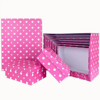 Набор коробок Прямоугольник 10 шт. 37*29*16 см. Горох ярко-розовый  SY605-2044