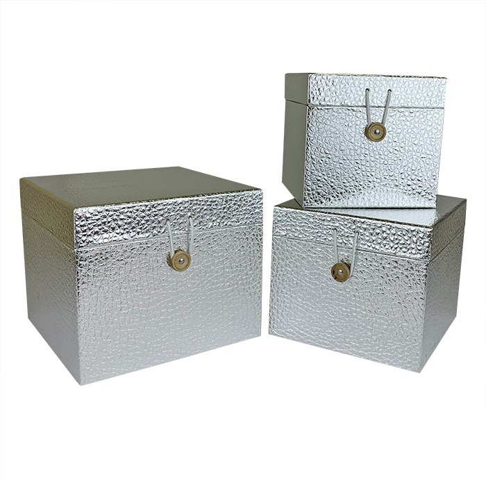 Набор коробок Квадрат с застежкой 3 шт. 20*20*17 см. Серебро  SY3325-SILVER