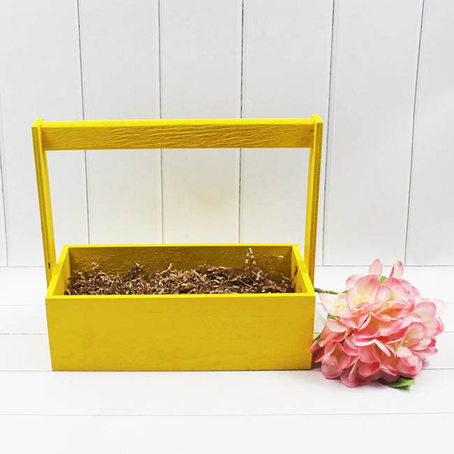 Ящик деревянный для цветов с ручкой 25*12*25(8) см. Желтый  ТО-1117724/75