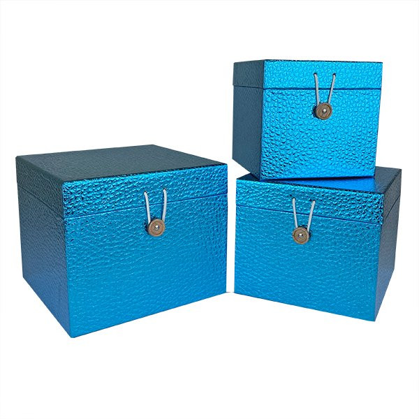 Набор коробок Квадрат с застежкой 3 шт. 20*20*17 см. Синий  SY3325-BLUE