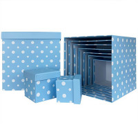 Набор коробок Куб 10 шт. 26,5*26,5*26,5 см. Горох голубой  SY601-2201
