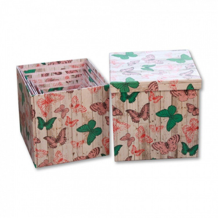 Набор коробок Куб 10 шт. 26,5*26,5*26,5 см. Бабочки  SY601-1137