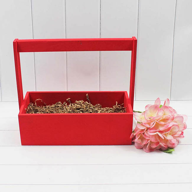 Ящик деревянный для цветов с ручкой 25*12*25(8) см. Красный  ТО-1117724/01