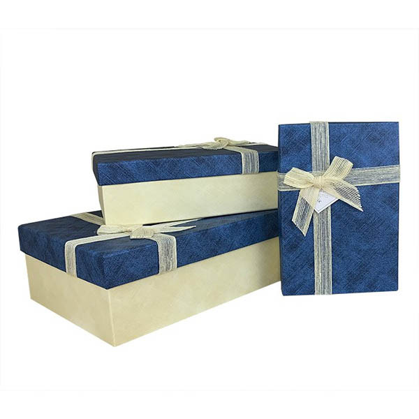 Набор коробок Прямоугольник с бантом 3 шт. 33,5*25*11,5 см. Синий/бежевый  ZY10348-12