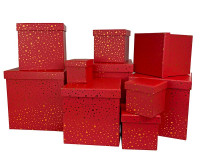 Набор коробок Куб 10 шт. 26,5*26,5*26,5 см. Золотые капли на красном  SY601-1535