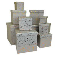 Набор коробок Куб 10 шт. 26,5*26,5*26,5 см. Золотые капли на сером  SY601-1904