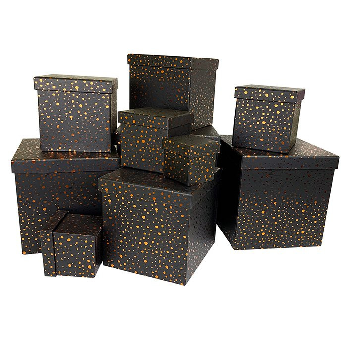 Набор коробок Куб 10 шт. 26,5*26,5*26,5 см. Золотые капли на черном  SY601-073