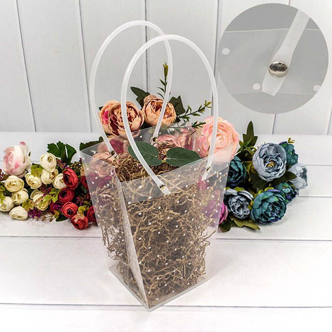 Пакет пластиковый - ваза для цветов 12,5*12*8 см. 10 шт/уп. Горошек белый  ТО-000173H