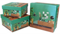 Набор коробок Квадрат 3 шт. 17*17*9,5 см.  Интерьер зеленый  SY2289-394