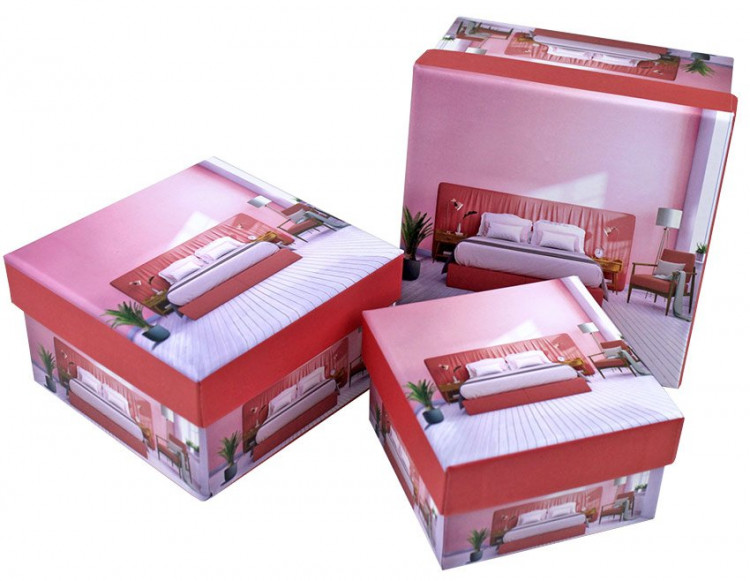 Набор коробок Квадрат 3 шт. 17*17*9,5 см.  Интерьер розовый  SY2289-398