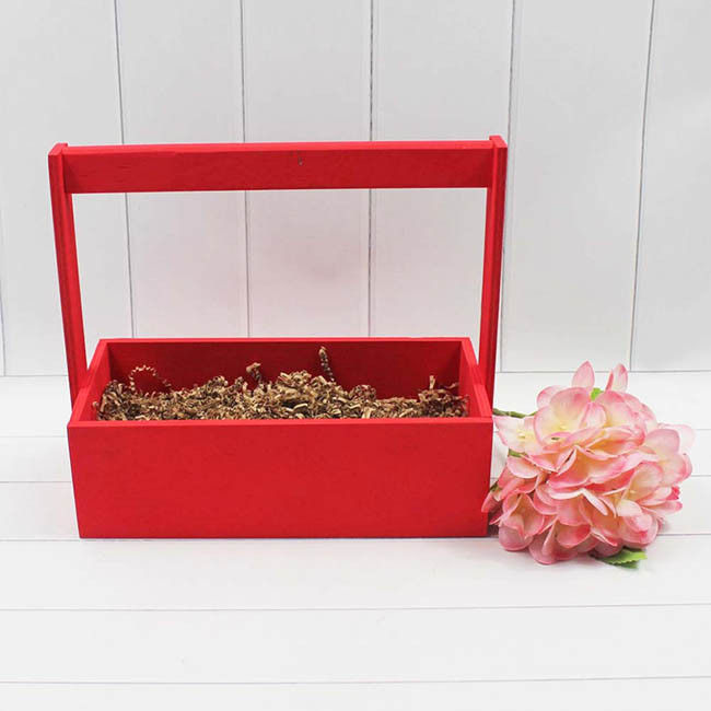 Ящик деревянный для цветов с ручкой 25*12*23(10) см. Красный  ТО-1117725/01