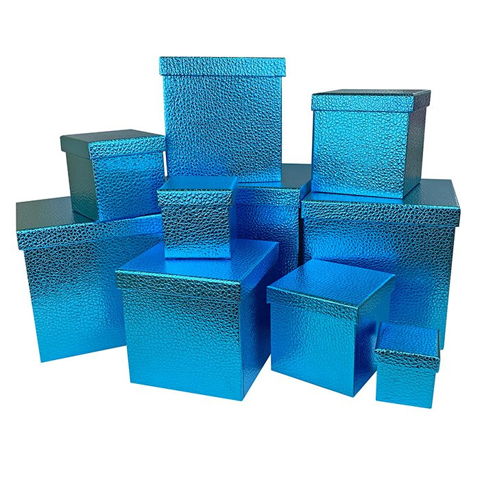 Набор коробок Куб 10 шт. 26,5*26,5*26,5 см. Тисненый синий  SY601-BLUE