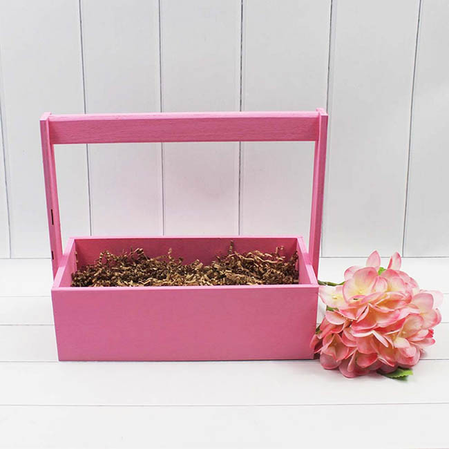 Ящик деревянный для цветов с ручкой 25*12*23(10) см. Розовый  ТО-1117725/02