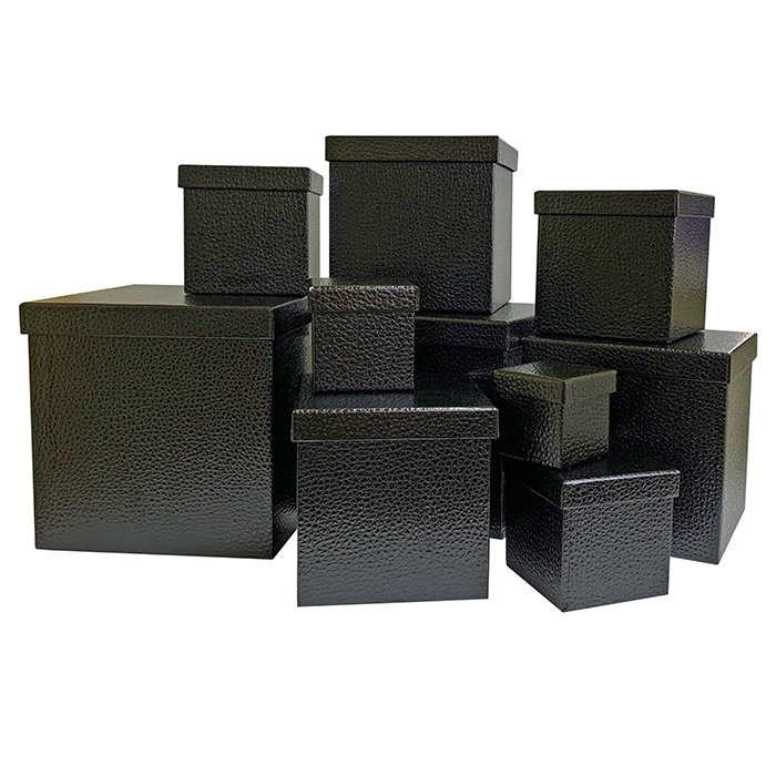 Набор коробок Куб 10 шт. 26,5*26,5*26,5 см. Тисненый черный  SY601-BLACK