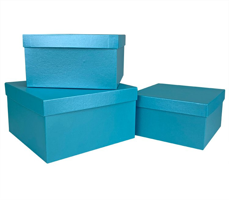Набор коробок Квадрат 3 шт. 19,5*19,5*11 см. Голубой перламутр  Пин75-ГолП