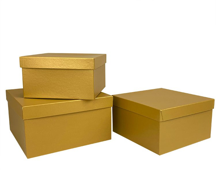 Набор коробок Квадрат 3 шт. 19,5*19,5*11 см. Золото  Пин75-Зол