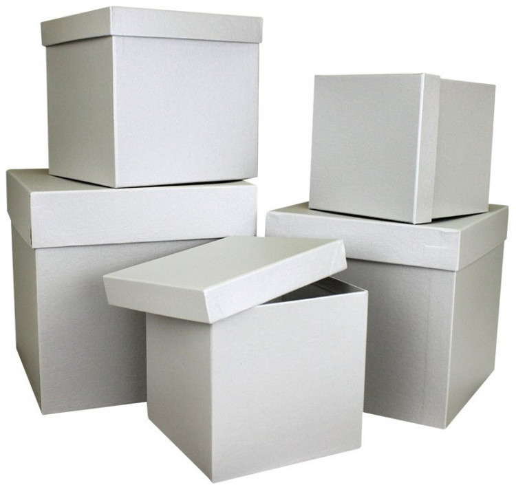 Набор коробок Куб 5 шт. 21*21*21 см. Серебро  Пин02-Сер