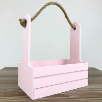 Ящик деревянный - кашпо для цветов с канатом 25,5*14,5*11/28 см. Розовый  В92002