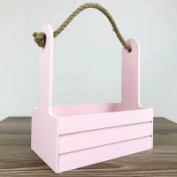 Ящик деревянный - кашпо для цветов с канатом 21,5*12*8/23 см. Розовый  В92006