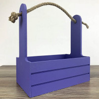 Ящик деревянный - кашпо для цветов с канатом 21,5*12*8/23 см. Фиолетовый  В92007